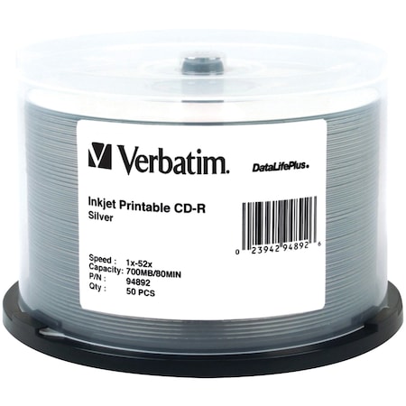Verbatim DataLifePlus 4.7GB 8x Silver Inkjet/Hub Print DVD-R w/50pcs Spindle 94892